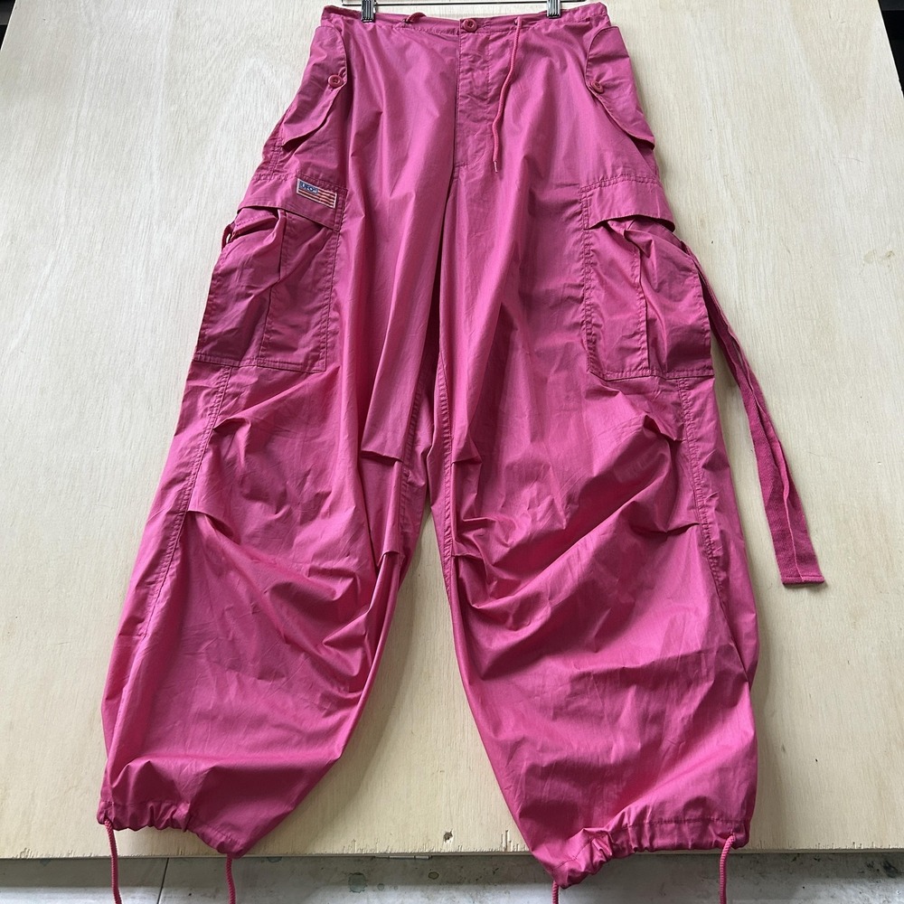 Y2K UFO Cargo Pants Womens Small Pink Microfiber Baggy Relaxed Pockets